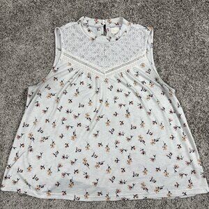 Melloday Women’s XL Sleeveless Floral Blouse Lace Crochet Yoke Cream Top‎